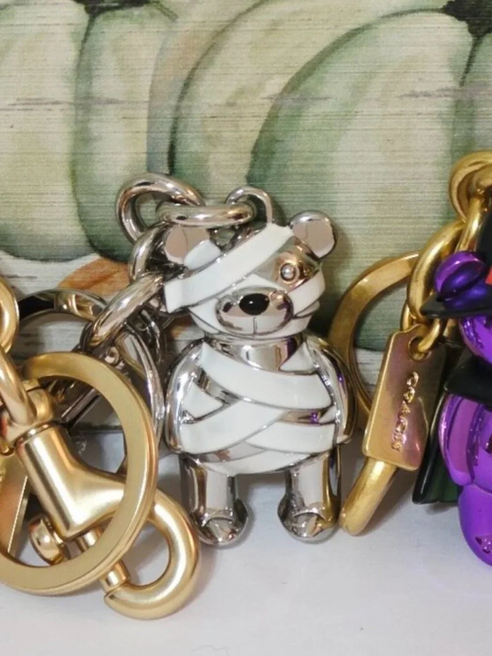 Coach Halloween Mummy Bear Bag Charm NWT 6073 Bear Bag Tote Keychain Fob